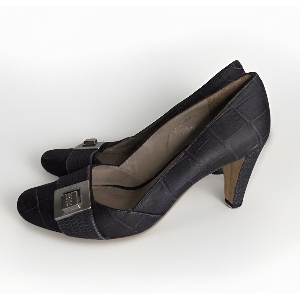 HUGO BOSS Pumps Womens 5,5-6 Buckle Croc Embossed‎ Leather Divas Classic Career